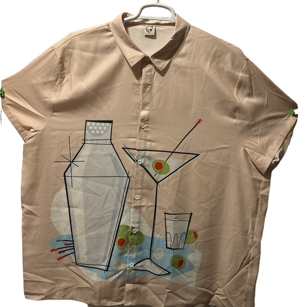 Want a Drink!This tan 3x button down is a shaken martini in a stirred up world!